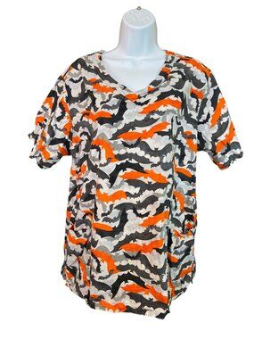 W's Wear Halloween Scrub Top XL Bats Orange Black Y2K Spooky Nurse Medical